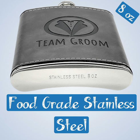 Team Groom Leather Wrapped Hip Flask Bachelor Party Must-Have